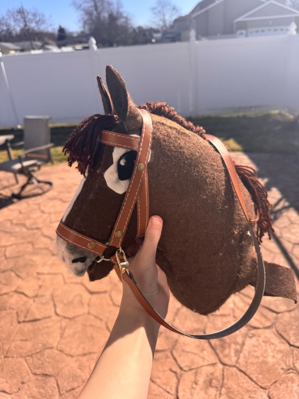 Hand made Brown Hobby Horse Head with Faux Leather Bridle